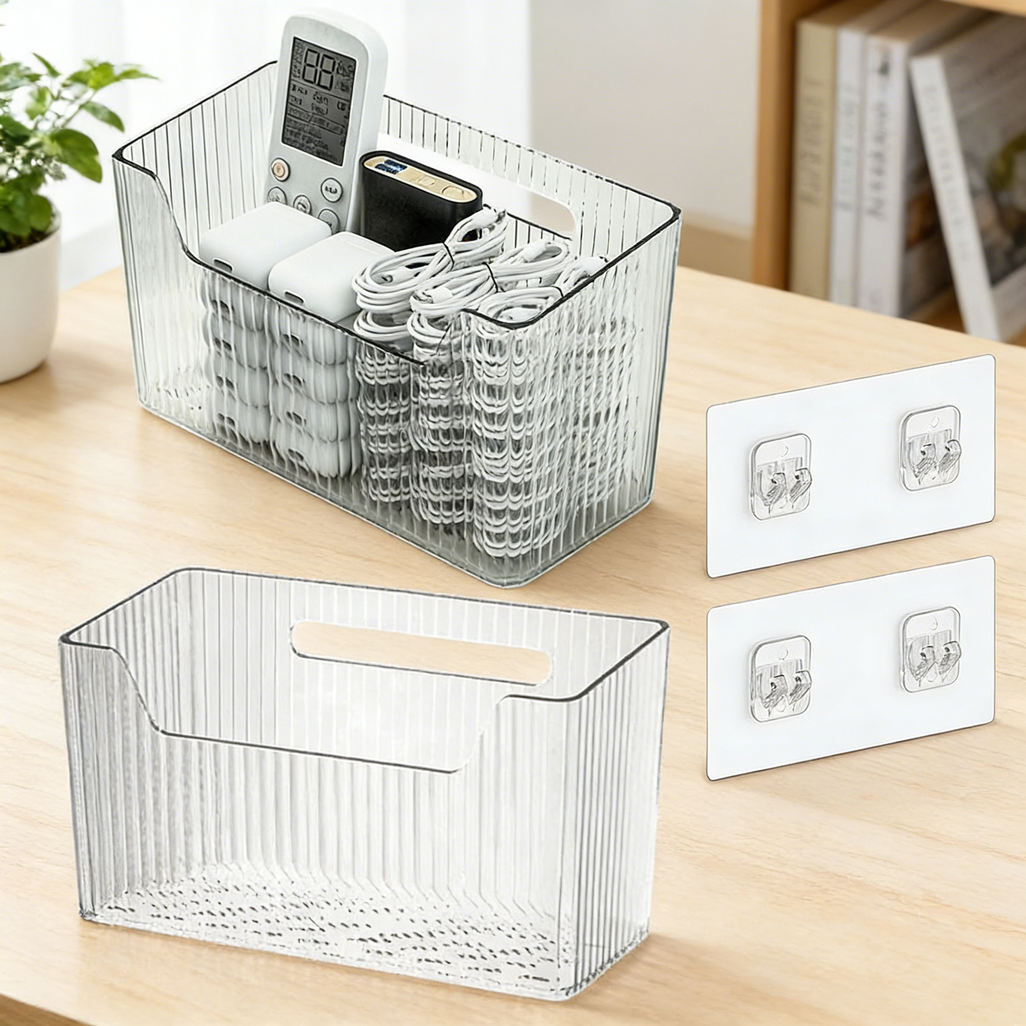 2-Pack Wall-Mounted & Desktop Storage Organizer Bins, No-Drilling Plastic Storage Baskets with Drainage Holes