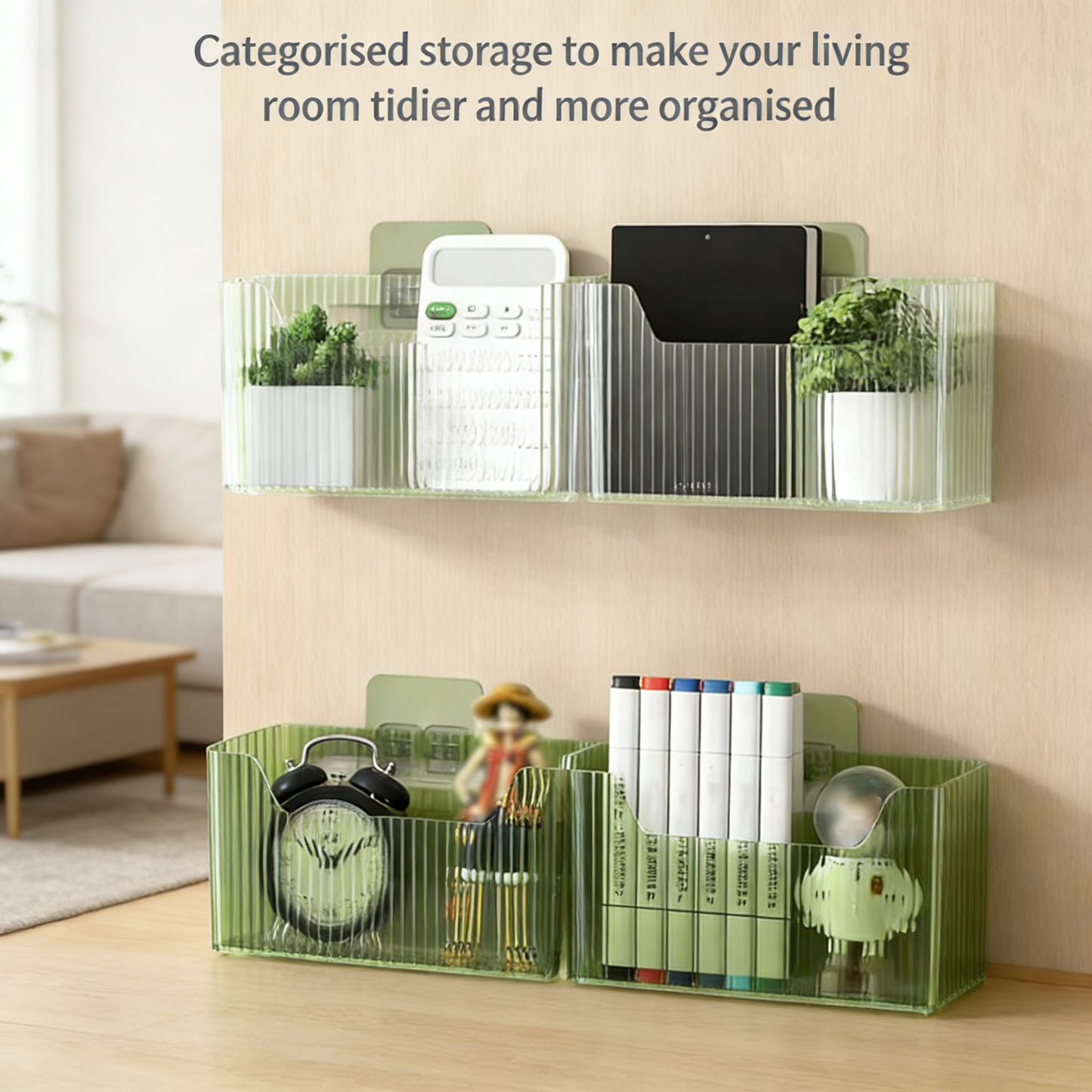 2-Pack Wall-Mounted & Desktop Storage Organizer Bins, No-Drilling Plastic Storage Baskets with Drainage Holes
