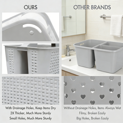 Plastic Divided Shower Caddy with Handle, Portable Compartment Storage Basket with Drainage Holes