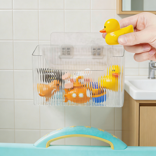 2-Pack Wall-Mounted & Desktop Storage Organizer Bins, No-Drilling Plastic Storage Baskets with Drainage Holes