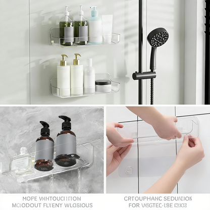 2-Pack No-Drilling Adhesive Shower Caddy, Large Clear Plastic Wall Mounted Organizer