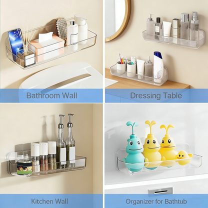 2-Pack No-Drilling Adhesive Shower Caddy, Large Clear Plastic Wall Mounted Organizer