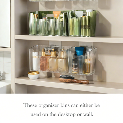 2-Pack Wall-Mounted & Desktop Storage Organizer Bins, No-Drilling Plastic Storage Baskets with Drainage Holes