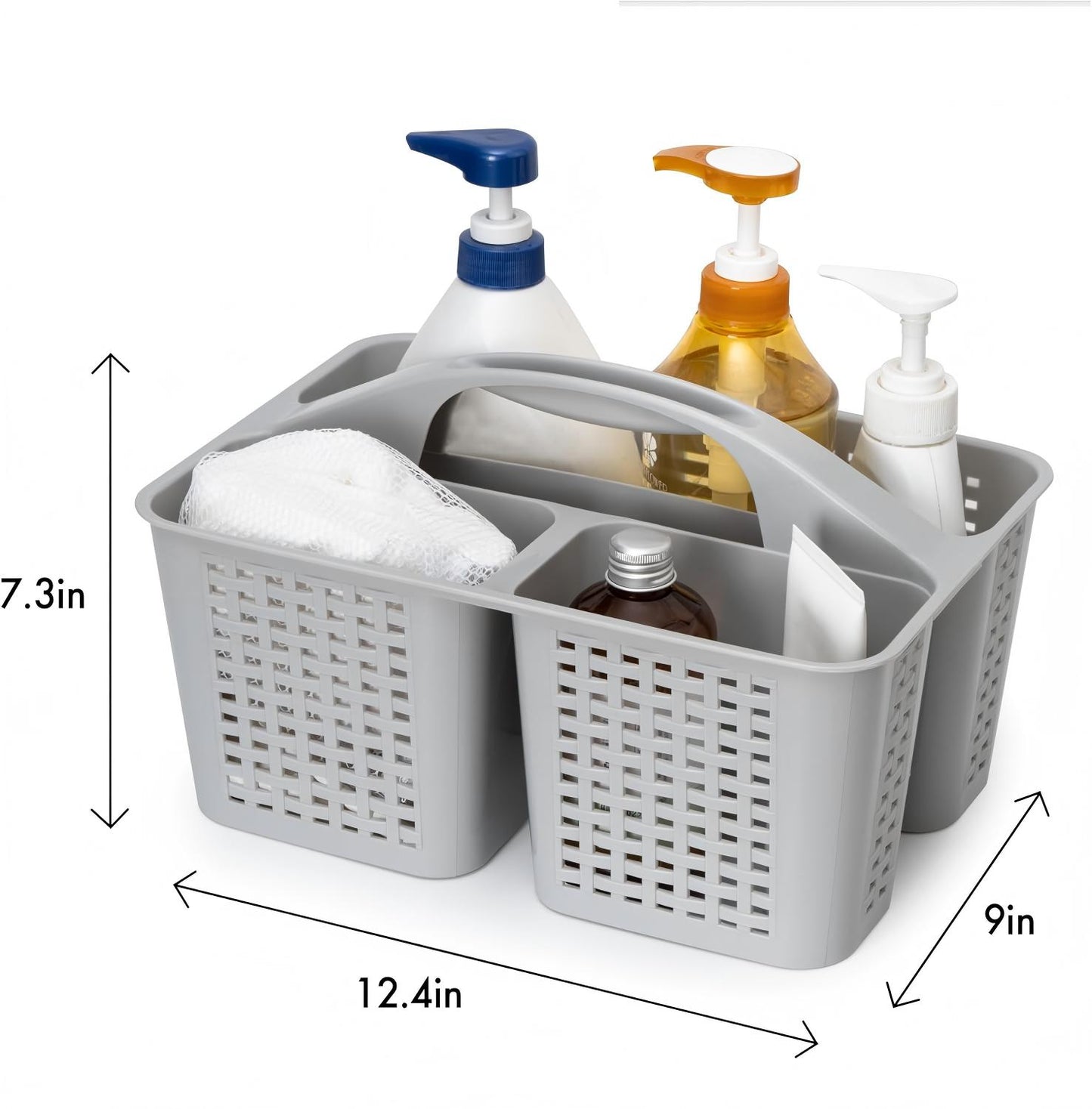 Plastic Divided Shower Caddy with Handle, Portable Compartment Storage Basket with Drainage Holes