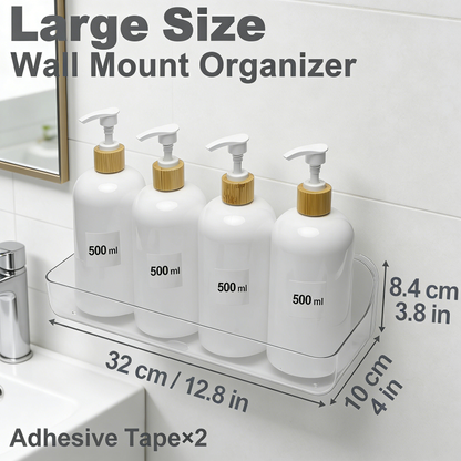 2-Pack No-Drilling Adhesive Shower Caddy, Large Clear Plastic Wall Mounted Organizer